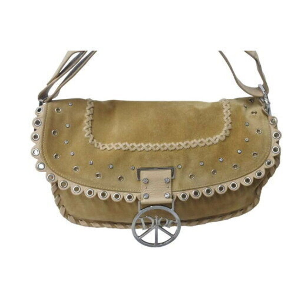 Dior Silver Hobo Brown Bag Shoulder Suede Christian Paris Rhinestones